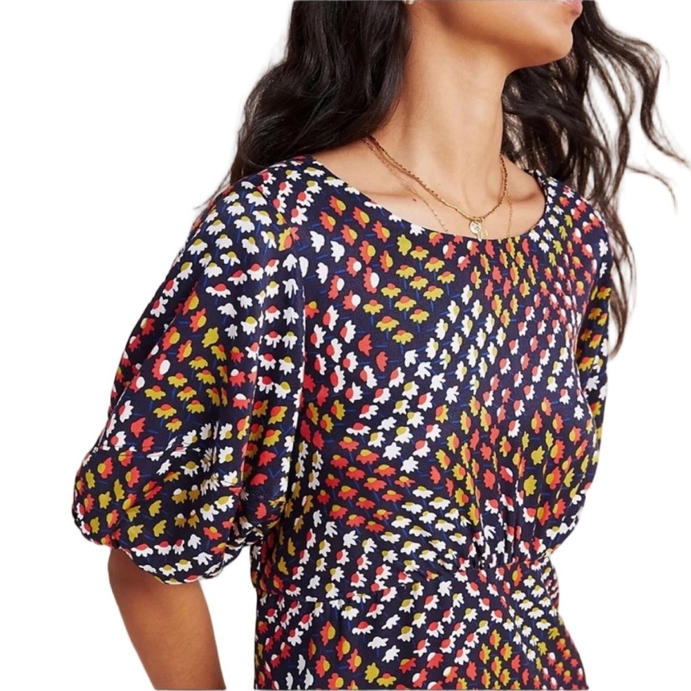 Anthropologie Maeve Melody Mini Dress Size Navy Floral Red White size 4P - Picture 2 of 12